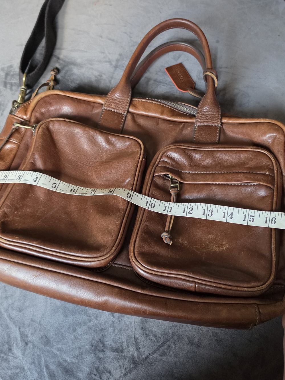 Fossil Cognac Brown Leather Briefcase with Front Pockets - Picture 6 of 6